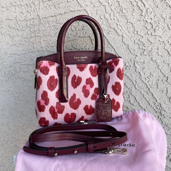 KATE SPADE Pink & Burgundy Leopard Calf Hair Leather Mini Satchel Crossbody Bag - Picture 3 of 17